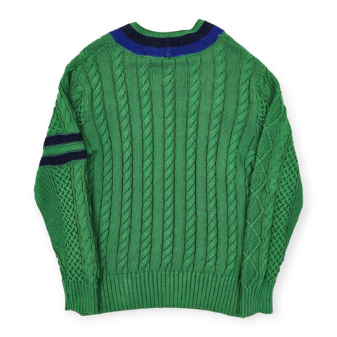 Polo Ralph Lauren Spellout Cable Knitted Cricket Jumper Green Men's Large