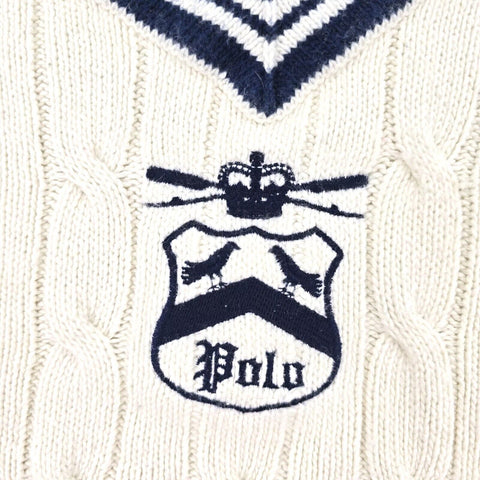Polo Ralph Lauren Spellout Cable Knit Cricket Jumper White Men's Medium