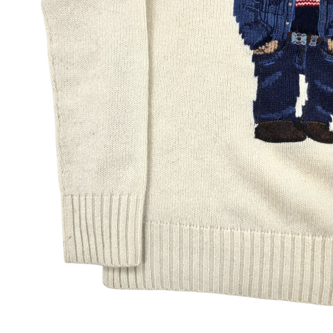 Polo Ralph Lauren USA Flag Bear Knitted Jumper Cream Women's Small