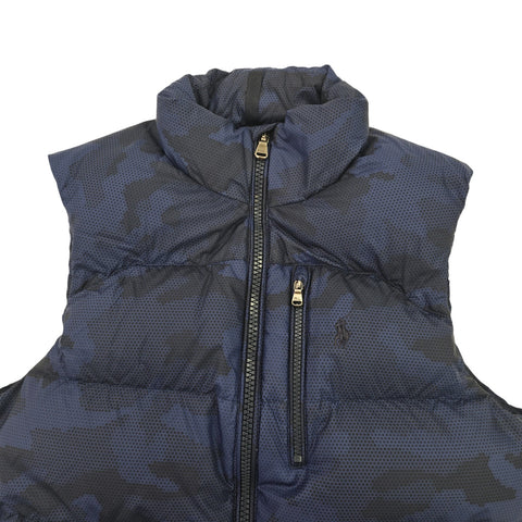 Polo Ralph Lauren Gorham Down Puffer Camo Gilet Jacket Blue Men's Small