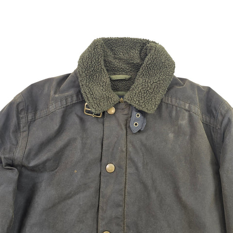 Barbour Catrick Great Coat Waxed Bomber Shearling Jacket Brown Men's Medium