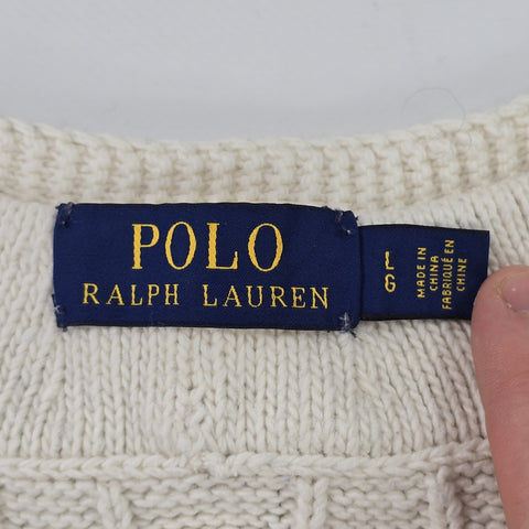 Polo Ralph Lauren Cable Knit Cricket Jumper White Men's Large