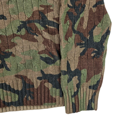 Polo Ralph Lauren Tiger Cable Knit Camouflage Cricket Jumper Men's Large