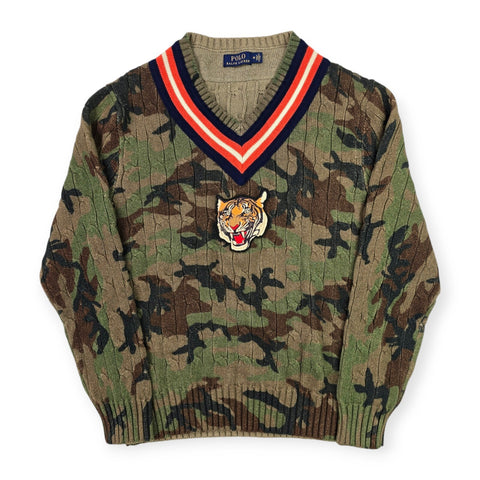 Polo Ralph Lauren Tiger Cable Knit Camouflage Cricket Jumper Men's Medium