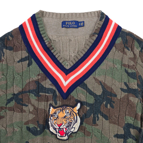 Polo Ralph Lauren Tiger Cable Knit Camouflage Cricket Jumper Men's Small