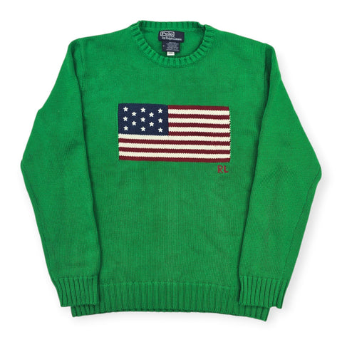 Polo Ralph Lauren USA Flag Knitted Jumper Green Men's Medium