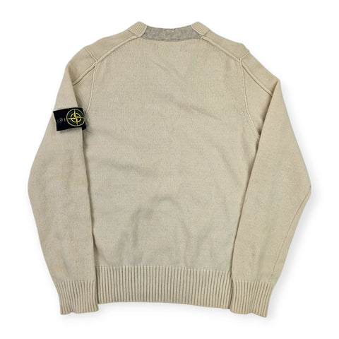Stone Island Y2K 2008 Badge Logo Knitted Jumper Cream Men's Large