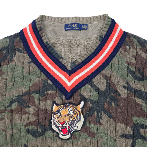 Polo Ralph Lauren Tiger Cable Knit Camouflage Cricket Jumper Men's XL