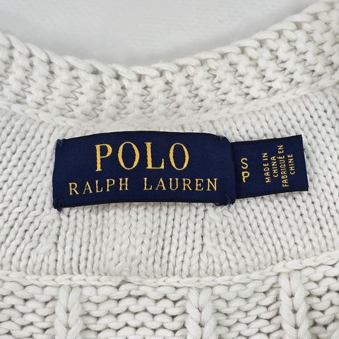Polo Ralph Lauren Spellout Cable Knit Cricket Jumper White Men's Small
