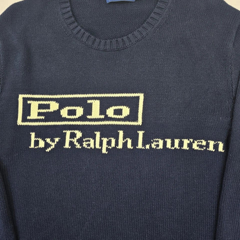 Polo Ralph Lauren Spellout Logo Knitted Jumper Blue Men's Small