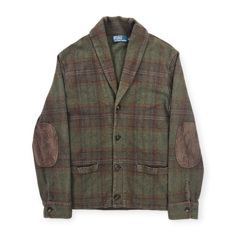 Polo Ralph Lauren Tartan Suede Elbow Patch Cardigan Men's Small