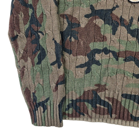 Polo Ralph Lauren Tiger Cable Knit Camouflage Cricket Jumper Men's Large