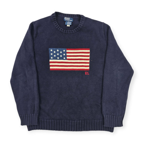 Polo Ralph Lauren USA Flag Knitted Jumper Blue Men's Large
