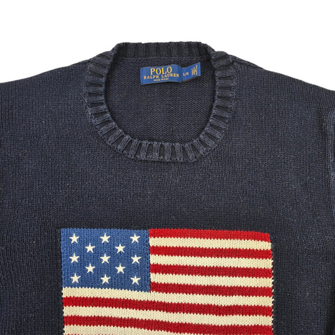 Polo Ralph Lauren USA Flag Knitted Jumper Blue Men's Large