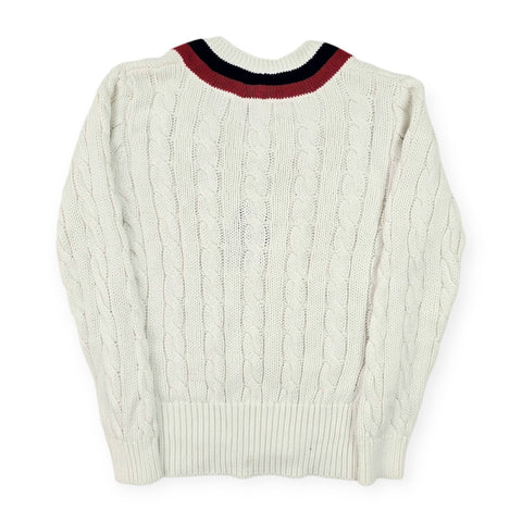 Polo Ralph Lauren Spellout Cable Knit Cricket Jumper White Men's Small