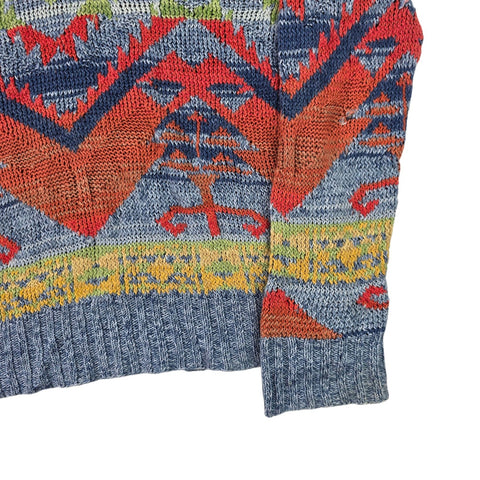Polo Ralph Lauren Y2K Aztec Southwestern Shawl Knitted Jumper Men's Large