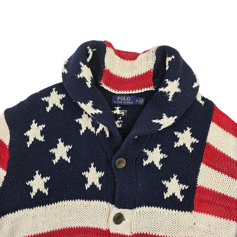 Polo Ralph Lauren USA Flag Shawl Knitted Cardigan Men's Medium