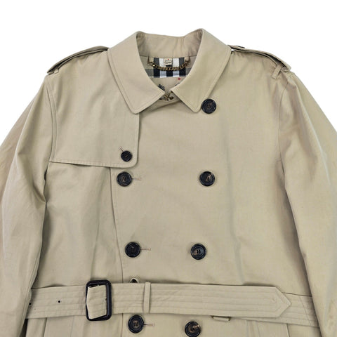 Burberry Kensington Double Breasted Nova Check Trench Coat Brown Men's Large