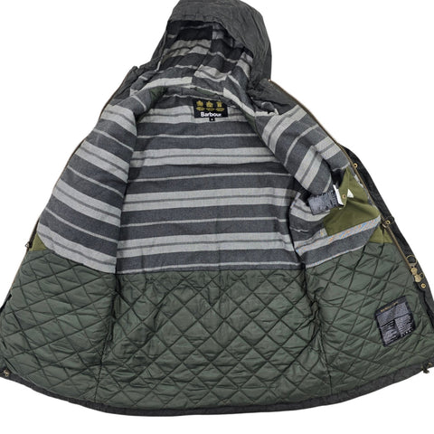 Barbour Pendle Waxed Parka Quilt Lined Jacket Grey Men's Medium