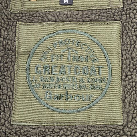 Barbour Catrick Great Coat Waxed Bomber Shearling Jacket Brown Men's Medium