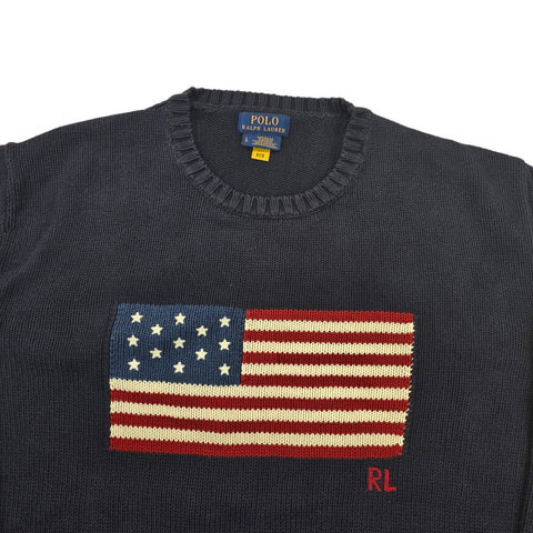 Polo Ralph Lauren USA Flag Knitted Jumper Blue Men's Large