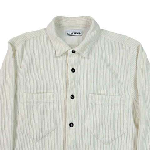 Stone Island 2019 Corduroy Compass Logo Overshirt White Men's Medium