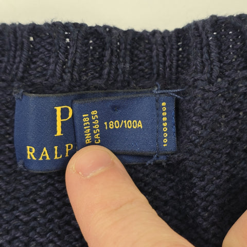 Polo Ralph Lauren Rugby Kicker Bear Knitted Jumper Blue Men's Large