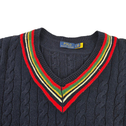 Polo Ralph Lauren Spellout Cable Knit Cricket Jumper Blue Men's Large