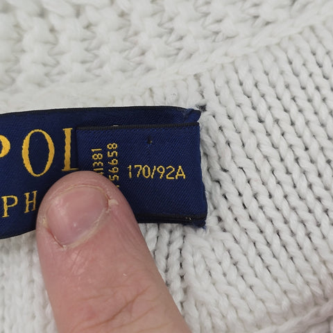 Polo Ralph Lauren Spellout Cable Knit Cricket Jumper White Men's Small