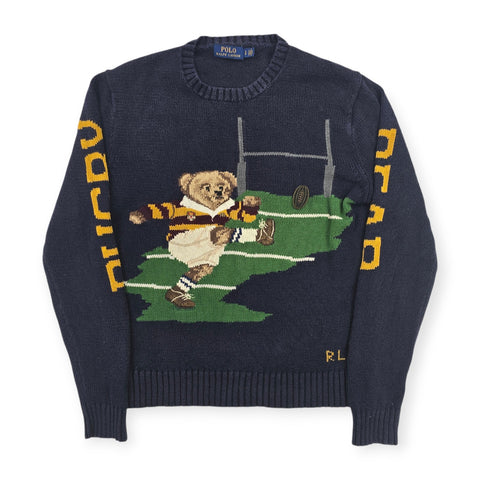 Polo Ralph Lauren Rugby Bear Knitted Jumper Blue Men's Medium