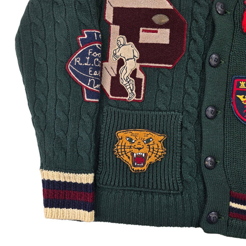 Polo Ralph Lauren Letterman Varsity Patches Knitted Cardigan Green Men's Small