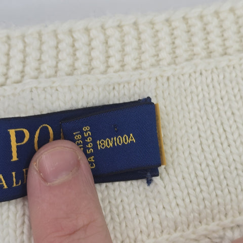 Polo Ralph Lauren Cable Knit Cricket Jumper White Men's Large