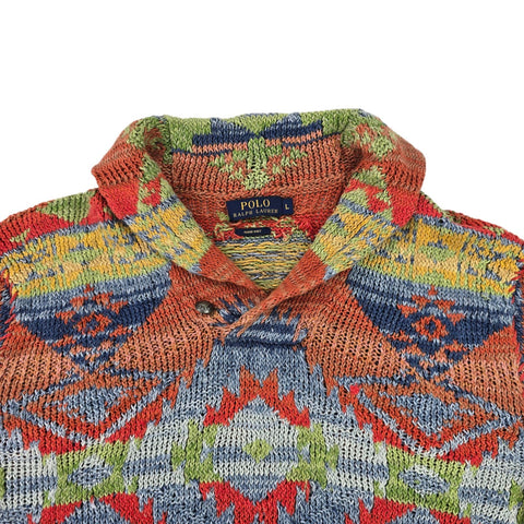 Polo Ralph Lauren Y2K Aztec Southwestern Shawl Knitted Jumper Men's Large