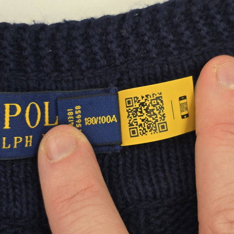 Polo Ralph Lauren Spellout Cable Knit Cricket Jumper Blue Men's Large