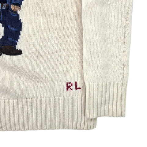 Polo Ralph Lauren USA Flag Bear Knitted Jumper Cream Women's Small