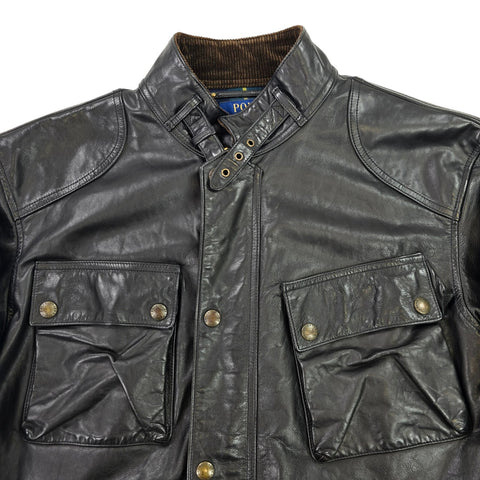 Polo Ralph Lauren Southbury Biker Leather Jacket Black Men's XL