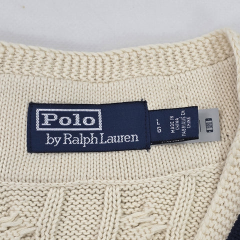 Polo Ralph Lauren Cable Knit Cricket Vest Jumper Cream Men's Large