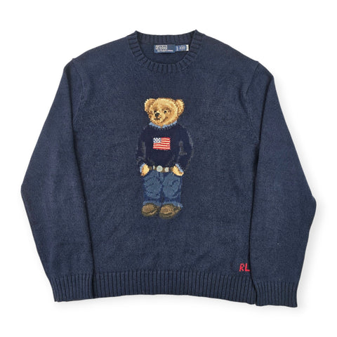 Polo Ralph Lauren USA Flag Bear Knitted Jumper Blue Men's XL