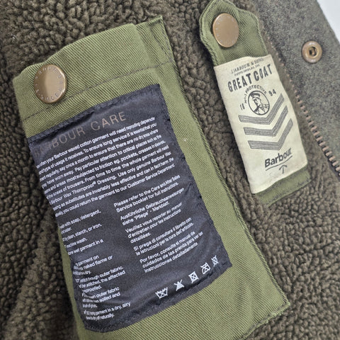 Barbour Catrick Great Coat Waxed Bomber Shearling Jacket Brown Men's Medium