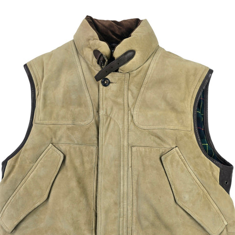 Polo Ralph Lauren Suede Leather Down Puffer Gilet Jacket Brown Men's Large