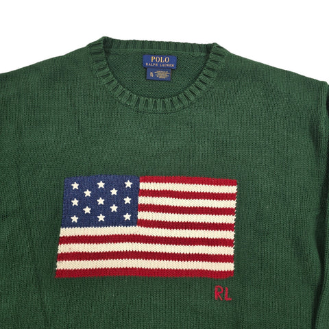 Polo Ralph Lauren USA Flag Knitted Jumper Green Men's XL