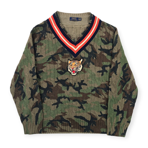 Polo Ralph Lauren Tiger Cable Knit Camouflage Cricket Jumper Men's XL