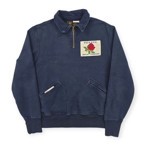 Polo Ralph Lauren R.F.C Rose Rugby 1/4 Zip Graphic Sweatshirt Blue Men's Small