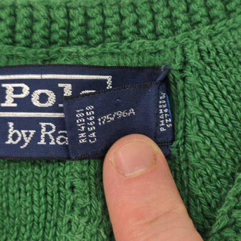 Polo Ralph Lauren Spellout Cable Knit Cricket Jumper Green Men's Medium