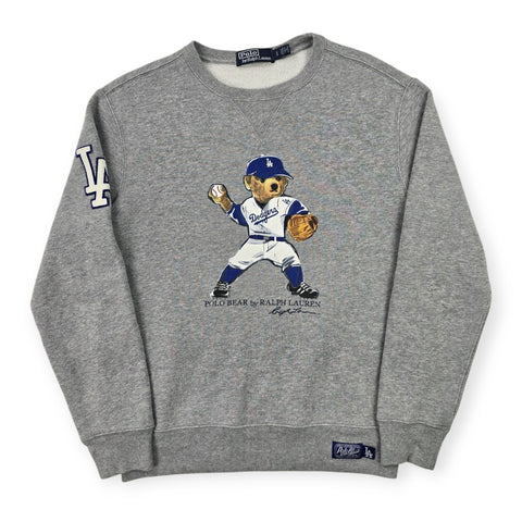 Polo Ralph Lauren Rare Bear LA Dodgers Baseball Sweatshirt Grey Mens Small