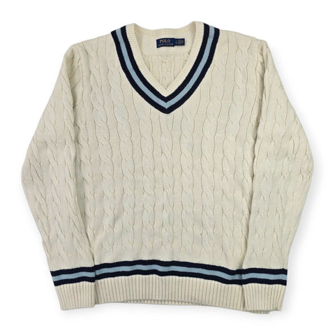 Polo Ralph Lauren Cable Knit Cricket Jumper White Men's Large