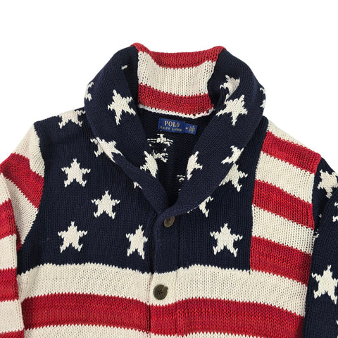Polo Ralph Lauren USA Flag Shawl Knitted Cardigan Men's Medium