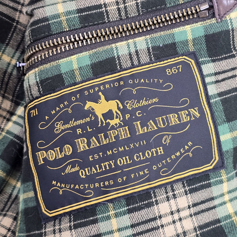 Polo Ralph Lauren Iconic Oilcloth Cylinder Biker Waxed Jacket Brown Men's Medium