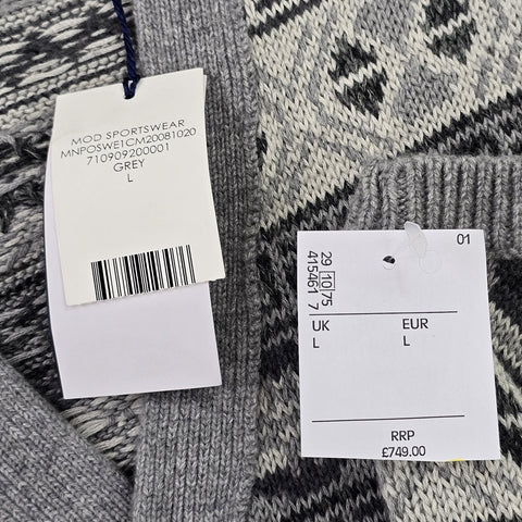 Polo Ralph Lauren Fair Isle Knit Cardigan Vest Jumper Grey Men's Large