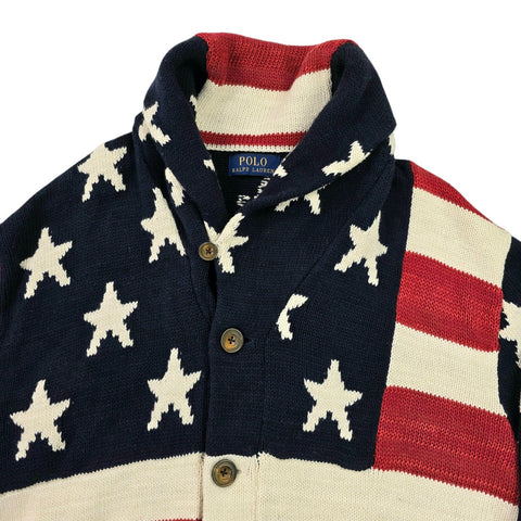 Polo Ralph Lauren USA Flag Shawl Knitted Cardigan Men's Large
